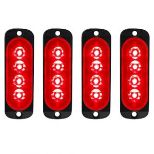 4pcs 12-24V Ultra Mince Voyant Barre D'alarme Stroboscopique d'urgence Lampe- 4 LEDS Bande lumineuse D'avertissement de Flash Camion Moto Voiture - Rouge (yifengshun, neuf)