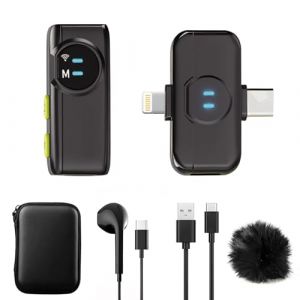 A5 Micro-cravate sans fil pour iPhone,Android, mini-micro &agrave; clip avec r&eacute;duction de bruit,port&eacute;e 100m,autonomie 10h,micro sans fil pour Youtube,vid&eacute;o,vlog,podcast,ASMR et streaming- Noir (1 TX + 1 RX) (Magic Lamp Direct, neuf)