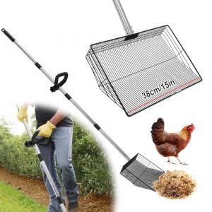 GHWMYD Pelle à crottes de Poulet de 38 cm avec poignée de 137 cm pour accesso de poulailler, Tamis Sable pour séparer Les déjections et Les débris du Sable de Poules, litière de Poules (aduoluo-beauty, neuf)