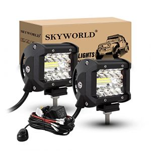 SKYWORLD Phare de Travail Led Tracteur 2PCS 60W 10cm Projecteur LED Voiture 12V Barre Lumi&egrave;re de Travail LED Feux de Travail LED avec 12V C&acirc;blage pour 4X4 Voiture Camion SUV Bateau (SKYWORLD-EU, neuf)