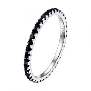 PROSILVER Bague Femme Argent avec Zirconium Noir Taille 47 Alliance Fine 2mm (Prosteel Jewellery, neuf)