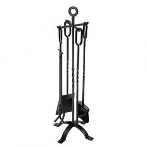 VIVOHOME Lot de 5 Ensemble d'outils de cheminée Comprend Une Pelle, Un tisonnier, Une Brosse, Une Pince et Un Support Accessoires pour brûleur à bûches pour Un Entretien Efficace du Foyer (VIVO-HOME, neuf)