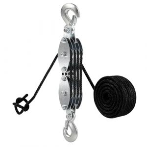 MIGUBIGU Palan Manuel &agrave; Corde 20 m Noir, Poulie de Levage Charge Maximale 2000 kg, 8 Poulies, Poulie de Mouflage avec Crochet, Poulies de Renvoi, Corde a Cliquet pour Soulever des Objets Lourds (WX2024, neuf)