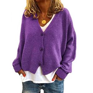 Onsoyours Femme Hiver Cardigan À Capuche Énorme Peluche Manches Longues Blouson Veste Outwear Chaud Automne Hiver Parka Hoodie B Violet M (Zeigood Mode, neuf)