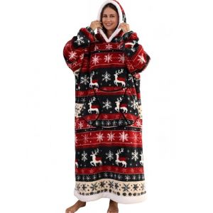 Pterygoid Couverture &agrave; capuche surdimensionn&eacute;e- Plaid polaire chaud avec manches, avec grande poche et capuche large, pull plaid douillet pour adulte, cadeau hiver cocooning (Homegee, neuf)