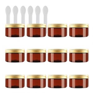 PQPAUTY 12 Pièces Vides Petit 100 ml Marron Cosmétique Pot en Plastique avec Couvercle Or 100 g Pots de Cosmétique Crème de Bouteille Contenant avec 6x Spatules (BEAUTYVALLEYEU, neuf)