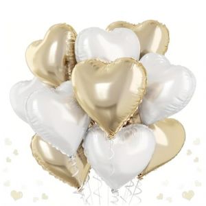 16 pi&egrave;ces 18 Inch Ballon Mariage Forme de Coeur,Ballon Coeur Platine et cr&egrave;me, Ballons de Fleuret Coeur, Ballon Coeur Helium pour Anniversaire, Douche de b&eacute;b&eacute;, Mariage, Valentine D&eacute;coration (ROBFLOR MARKET CARS, neuf)