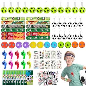 FIHODONE 140 Pièces Football Garçon, Kit Anniversaire Cadeau Jouets, Décoration Foot Tatouage Médaille Porte-Clé Pendentif Réfléchissant (FeiHaoDa, neuf)