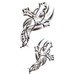 BeyondTattoos Croix avec chapelet tatouage religieux temporaire tatouage chapelet tatouage faux tatouage Croix tatouage XQB273 (Beyond Perfection, neuf)