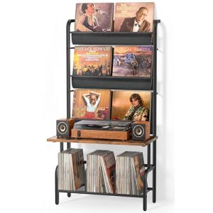 Bikoney Meuble Tourne-disque avec Rangement Vinyles – Support Platine Vinyle pour Jusqu’à 300 Albums, Table de Tourne-disque Vintage, Étagère de Rangement pour Disques et Stéréo Plus Grand (Bikoney-uk, neuf)