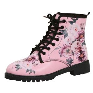 Bottes pour Femmes Bout Rond Talons Bloc Bottines Plateforme Gothique À Lacets Punk Bottes De Combat De Moto en Cuir Imprimé Multicolore Grosses Bottes Courtes (ToBe-One, neuf)