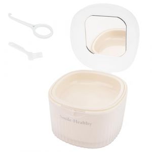 &Eacute;tui de bain pour proth&egrave;se dentaire avec miroir, porte-gobelets pour fausses dents pour le rangement, le trempage, le nettoyage de voyage, kit de retenue de prot&egrave;ge-dents avec panier, outil de retrait (LUWOO, neuf)