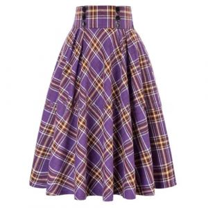 seiveini Jupe Carreaux Femme Longue Trap&egrave;ze Pliss&eacute;e Maxi Jupes Ecossaise Taille Haute Vintage Automne Hiver C Violet Fonc&eacute; L (BgandDesign, neuf)