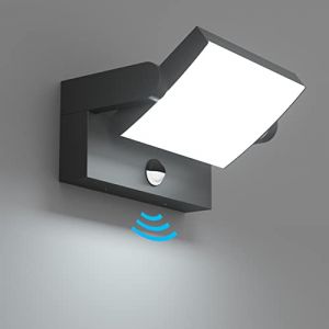 Klighten 24W Applique Extérieur avec Détecteur de Mouvement IP65 Éclairage Mural Intérieur, Applique Murale avec LED Panneau Rotatif, Mur Lampe pour Entrée Jardin, Noir, Blanc Froid 5700K-6000K (ROBONE, neuf)