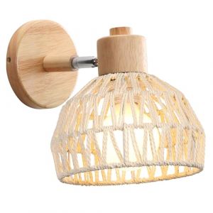 iDEGU Applique Murale Int&eacute;rieure 20CM Lampe Murale R&eacute;glable en Bois et Rotin R&eacute;tro E27 Luminaire Applique Vintage pour Chambre Salon Couloir Restaurant (Rotin Blanc) (IDEGU, neuf)