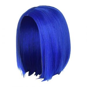 Perruque courte bleue pour cosplay - Perruque bleue pour femme - Perruque courte et raide de 30,5 cm - Perruque courte et droite pour cosplay pour femme (wenesly, neuf)