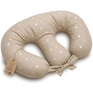 Coussin d&rsquo;allaitement Jumeaux Twins - 90x50 cm - Oreiller maternit&eacute; XXL ergonomique Breastfeeding Nursing Pillow b&eacute;b&eacute; positionnement confortable multifonction Oeko-Tex Beige &agrave; &eacute;toiles blanches (ASE Sp&oacute;łka Akcyjna, neuf)