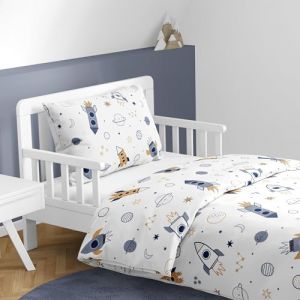 MTOnlinehandel Parure de lit pour enfant - Motif espace et fus&eacute;es - Parure de lit pour b&eacute;b&eacute; - Housse de couette 100 x 135 cm et taie d'oreiller 40 x 60 cm - Coton &Ouml;ko-Tex avec fermeture &eacute;clair (espace (Bettw&auml;sche MTOnlinehandel, neuf)