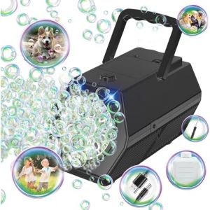 Machine à Bulles Portable De Mise à Niveau, Machine à Bulles Automatique 20000 + Bulles/Min avec Solution à Bulles/LumièRe, Machine à Bulles pour Enfants,Cadeau D'extéRieur pour Mariage/Fête (Panamalar EU Store, neuf)