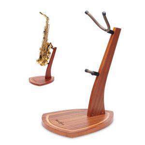 Musbeat Support de saxophone en bois avec base lourde fabriquée à la main, pied cadeau pour saxophone avec 2 empiècements en silicone souple pour sax ténor alto, porte de sol en bois (Musbeat Store, neuf)
