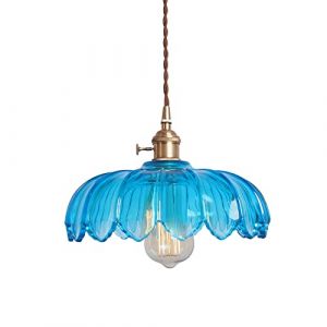 S-Cevada Lampe à Suspension en Cristal Lotus, Abat-jour en Verre Vintage Industriel Luminaire Suspendu E27 Finition Laiton Lustre 1 Lumière (Bleu) (YiChangYuLinKeJiYouXianGongSi, neuf)