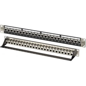 FGB Panneau de brassage 1U 24 ports et coupleur Keystone blind&eacute; Cat7 RJ45, panneau de brassage de montage en rack ou mural de 48,3 cm avec barre arri&egrave;re, panneau de brassage r&eacute;seau pour commutateur (FGB FR, neuf)