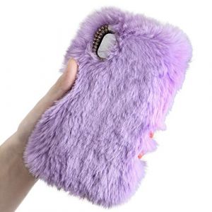 Coque pour iPhone 6 6S Lapin Peluche Fourrure Violet Mignon Kawaii 3D Protection Hiver Chaud Souple Poilu Motif Doux Silicone TPU Bumper Anti-Choc Incassable Housse De Protection Case Cover (LCHDA-EU, neuf)