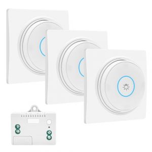 RUIZHI Lot d'interrupteurs d'&eacute;clairage sans fil RF &eacute;tanches - Sans batterie - Avec r&eacute;cepteur - Pour l'int&eacute;rieur et l'ext&eacute;rieur (3 interrupteurs et 1 r&eacute;cepteur) (shenzhenshiyaoxingmaoyi, neuf)