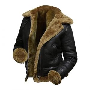 CHAYELL Veste en cuir pour femme avec capuche Fausse fourrure Peau de mouton retourn&eacute;e Aviateur Pilote Bombardier Cuir v&eacute;ritable en peau de mouton pour femmes, Noir standard., S (xiyunxuan, neuf)