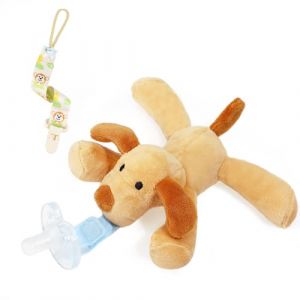 Zooawa Attache-Tétine en Silicone, Sucette avec Peluche d'Animal Amovible, Souple et Mignon, Jouet Sain et Amusant pour Bébé, Nouveau Né - Chien (Joiel EU, neuf)