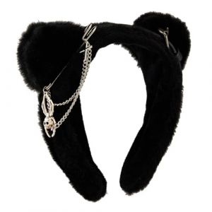Watreketal Serre Tete,Serre-tête oreilles de chat Halloween avec boucle d'oreille en métal Jeu de rôle Serre-tête oreilles de chat Serre-tête oreilles de chat réaliste pour maquillage de fille (Xuanlang Trading, neuf)