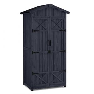 M MCombo Armoire de Jardin Abri de Jardin en Bois r&eacute;sistant aux intemp&eacute;ries, Outdoor Armoire &eacute;tanche avec Plancher, pour l'ext&eacute;rieur Balcon, 74&times;99&times;193 cm (Gris Anthracite) (Pfillo, neuf)