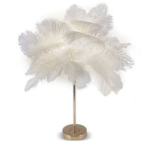 ASHATA Lampe &agrave; Plumes &agrave; Interrupteur Tactile, Lampe de Table &agrave; Plumes, Lampe &agrave; Plumes D'autruche USB &agrave; Interrupteur Tactile Lampe de Bureau &agrave; Gradation 3 Couleurs avec Base en M&eacute;tal dor&eacute; (Leerma, neuf)
