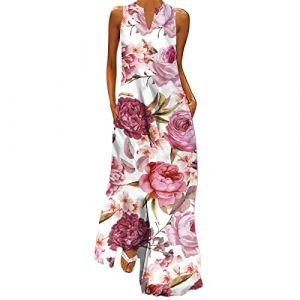 NNGOTD Robe Coton Femme Ete Longue Robe Boheme Style Ete Robe de Plage Femme Longue Casual sans Manche Robe Blanche (BAULMD（90% Big Promotion Without Discount Code ）, neuf)