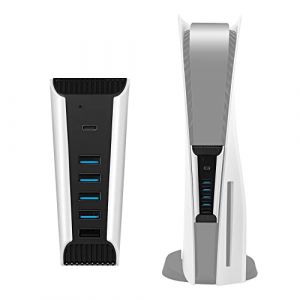 Mcbazel PS5 Console Hub USB2.0 5 Ports, multiport Haute Vitesse Transfert de donn&eacute;es Hub d'extension USB C &agrave; Charge Rapide pour PS5 Digital/UHD Edition &ndash; Noir (Pas pour PS5 Slim) (InniSpec, neuf)