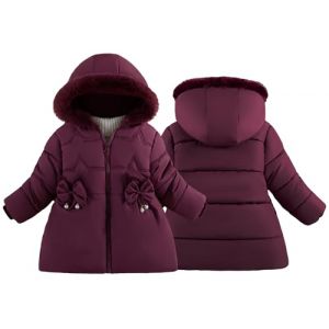 Maeau - Doudoune &agrave; Capuche Enfant Fille Parka Manteau Chaud Hiver Veste en Coton Matelass&eacute;e Fermeture &Eacute;clair Manteau Duvet avec Poches N&oelig;ud Papillon - Rouge marine - 4-5 Ans (YDAEU, neuf)