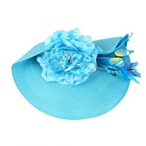 HAPINARY Chapeau Fascinateur Pour Femme Style Grand Chapeau Paille Synth&eacute;tique Bleu Lac Bandeau Fleurs Plumage C&eacute;r&eacute;monie Mariage F&ecirc;te (Gan Gardner, neuf)