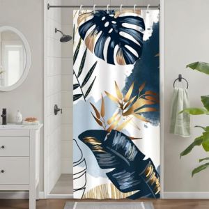 Uiiooazy Rideau Douche Anti Moisissure, Rideau de Douche &Eacute;troit 90x180cm Bleu Ciel Boheme Tropicale Foglie di Palmier Rideaux de Baignoire Tissu Lavable Imperm&eacute;able Rideaux de Bain avec 6 Crochets (dongguibinjingpinxiaodianpu, neuf)