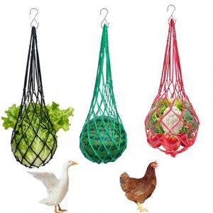 THXFUNAREA Lot de 3 Filet &agrave; Suspendre pour Poulet avec Crochet, Alimentation Volaille Sac en Maille avec Crochet, Poulet Filet Sac avec Crochet pour Poulailler, Cage &agrave; Oiseaux, Activit&eacute; de Picorage (BYSMDXZDZH, neuf)