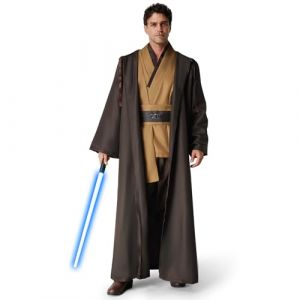 IEEILULU Costume Jedi &agrave; Capuche Homme, Robe M&eacute;di&eacute;vale Avec Lightsaber Bleu, Cape et Tunique Pour Halloween, Carnaval (Marron, M) (Davidboy Etrade Kft., neuf)
