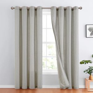 TOPICK Rideaux Voilages de Fenetre Rayés 130 x 225 cm Noir sur Beige, Translucides et Idéal Rideau pour Chambre Porte Fenêtre Chambre Enfant Adult 2 Panneaux (Audrey Home Fashion, neuf)