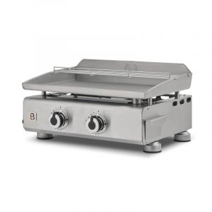 BRASERO - Plancha à gaz Silvia II G INOX 2 Feux - Plaque INOX - 2 brûleurs - Surface de Cuisson 52 x 34 cm - Puissance de 5 KW - Grille de Maintien - Tiroir Graisses - Jusqu'à 8 convives (FAVEX France, neuf)