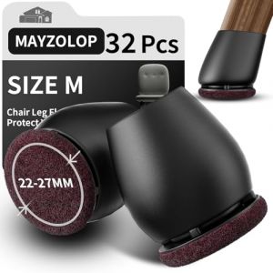 MAYZOLOP 32 Pièces Protege Pied de Chaise en Silicone, 1in Noire Tampon Chaise pour Pieds inclinés, Bouchons de Pieds de Chaises avec Tampons en Feutre,Pas de Rayures, Pas de Bruit (MAYZOLOP-FR, neuf)