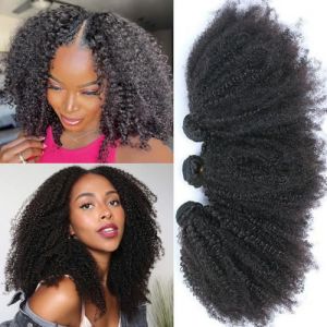 Tissage Naturel Cheveux Humain Afro Kinky Curly Human Hair Bunldes 4B 4C Meche Bresilienne Vierge Remy Cheveux Humains Tissage Bresilienne Bouclé Naturel Couleur Naturelle Noire 16 18 20 Pouces 300g (Youngirl Hair, neuf)