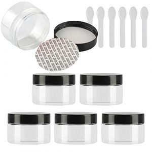 TIANZD 6 Pi&egrave;ces Vides Petit 100 ml Transparent Cosm&eacute;tique Pot en Plastique avec Couvercle Noir 100 g Pots de Cosm&eacute;tique Cr&egrave;me de Bouteille Contenant avec 6x Spatules (BEAUTYVALLEYEU, neuf)