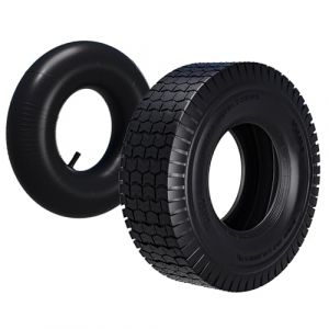 Wiltec Pneu 16x6.50-8 et Chambre à air – Valve droite – 420 x 420 x 130 mm – 4 PR – capacité de charge 300 kg – pour Tondeuse à gazon Tracteur à pelouse Brouette Chariot Diable (Wiltec Wildanger Technik GmbH, neuf)