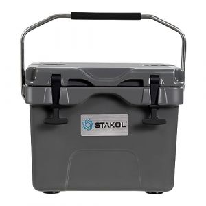 GOPLUS Glacière Rigide 15 L pour Aliments et Boissons, Glacière Isotherme avec Poignée, Bouchon de vidange et 2 Porte-Gobelets, Glacière Portable pour Camping, Pique-Nique, Pêche (Gris) (Augenstern24, neuf)