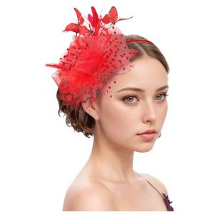 Chapeau bibi vintage pour femme - Voile de mariée - Accessoire de cheveux - Plume - Voile - Banquet - Chapeau en maille - Barrettes à cheveux élégantes - Pour carnaval, cocktail, thé (Woybda, neuf)