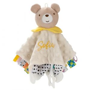 SIMYJOY Serviette de Bébé Jouets Doudou Personnalisé DIY avec Prenom, Couverture De Sécurité Personnalisé pour Bébé, Cadeau Fille Garçon Ours Beige (SIMYJOY, neuf)