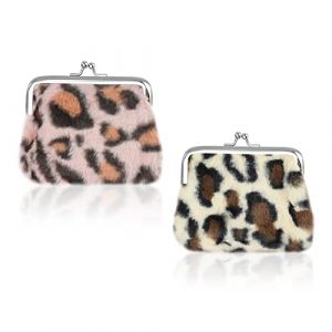 FuninCrea 2 Pi&egrave;ces Porte-Monnaie Pompon, Petit Porte Monnaie Sac &agrave; Monnaie avec Fermeture &agrave; Baiser, Petite Pochette &agrave; Monnaie imprim&eacute; l&eacute;opard, Petit Pochette Portefeuille pour Femmes Filles (HHJD Distribution, neuf)